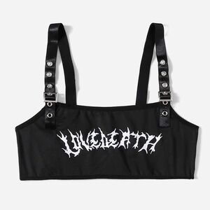 ROMWE Goth Grunge Letter Graphic Bralette | Black XS | Grommet Lingerie Top